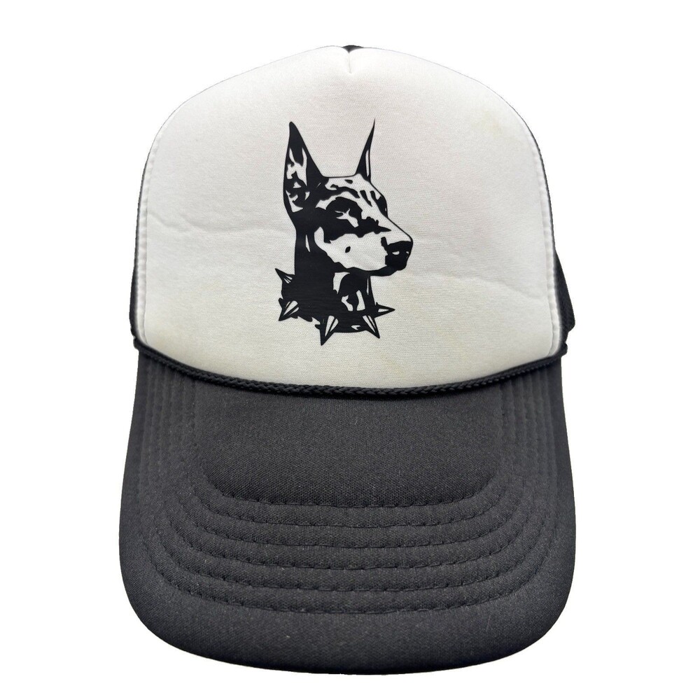 Doberman Pinscher Graphic Nissun Foam Trucker Hat Black White